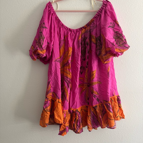 Farm Rio Beach Forest Pink Off The Shoulder Mini Dress Size Large NWT - Picture 8 of 8